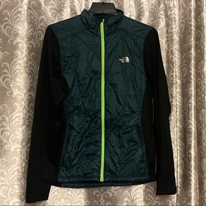The North Face Black and Dark Green Jacket with Neon Zipper